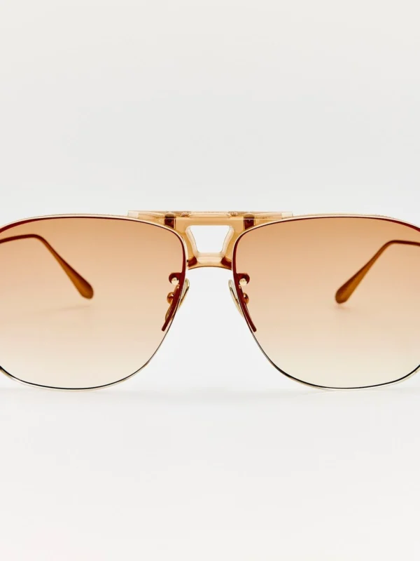Linda Farrow Skye Sunglasses in 22K Gold and Camel