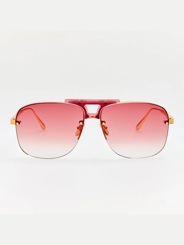 Linda Farrow Skye Sunglasses in 22K Gold and Red