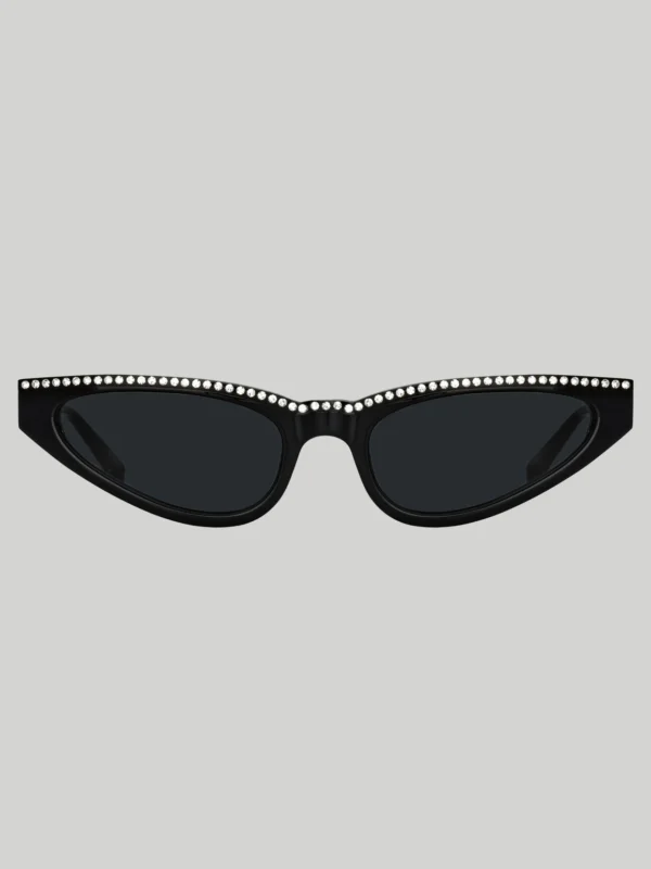 Linda Farrow Slim Cat Eye Sunglasses in Black and Crystals