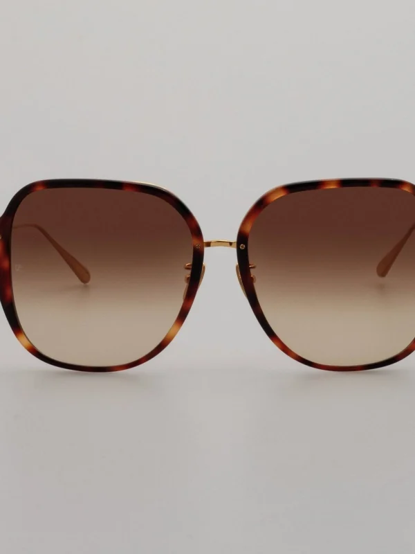 Linda Farrow Sofia Sunglasses in 22K Gold and Brown