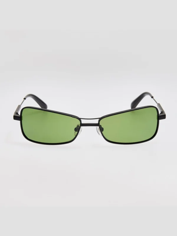 Linda Farrow Statzione Sunglasses in Matt Black and Green