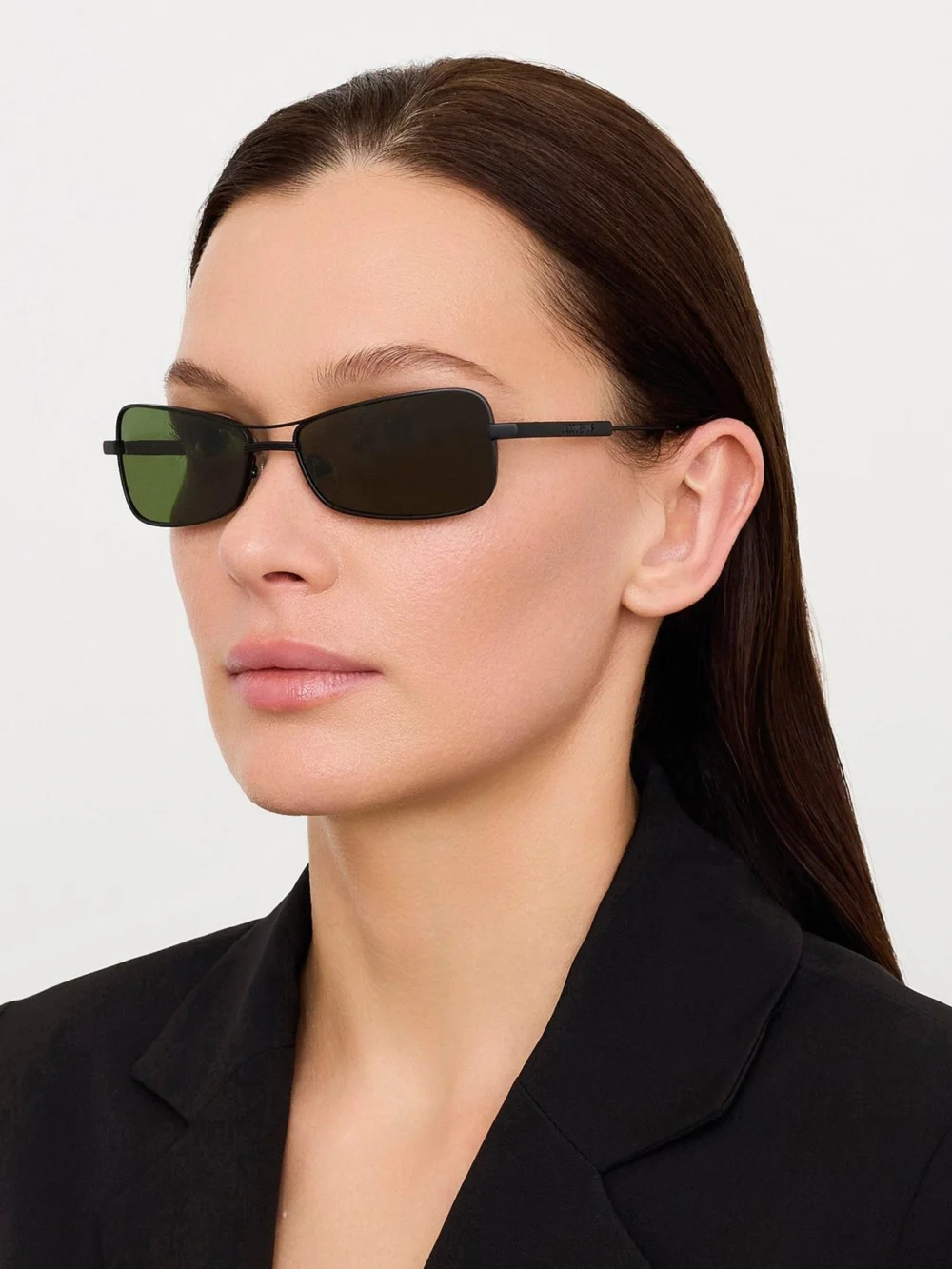 Linda Farrow Statzione Sunglasses, matt black and green, view 3