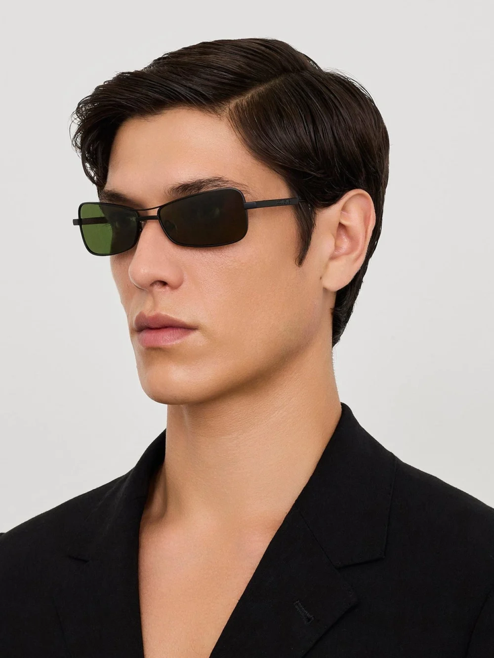 Linda Farrow Statzione Sunglasses, matt black and green, view 4