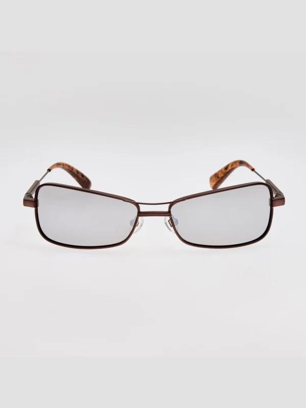 Linda Farrow Statzione Sunglasses in Matt Brown and Silver