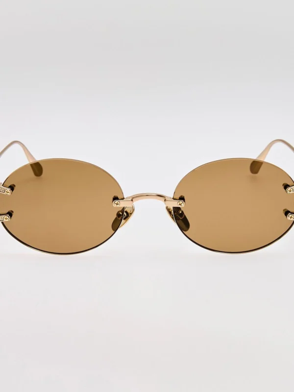 Linda Farrow Stella Sunglasses in 22K Gold and Brown