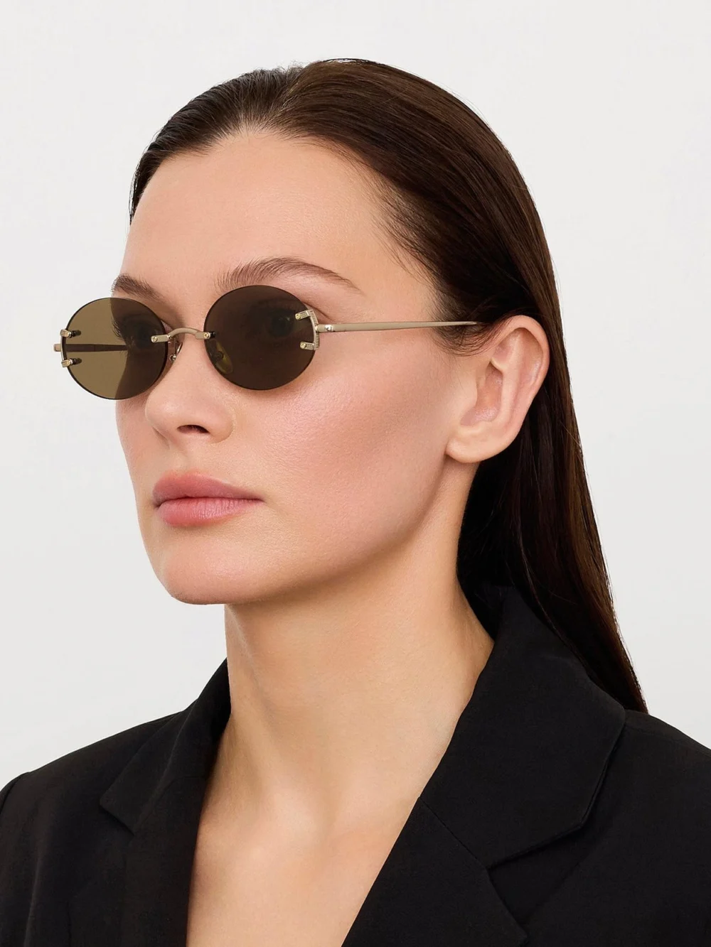 Linda Farrow Stella Sunglasses, 22k gold and brown, view 3