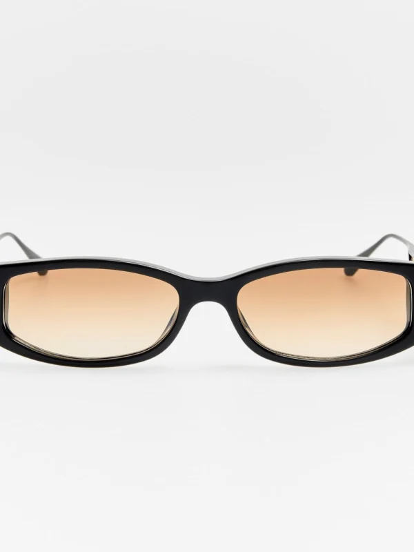 Linda Farrow Susie Vista Temple Sunglasses in Black and Mocha Lens