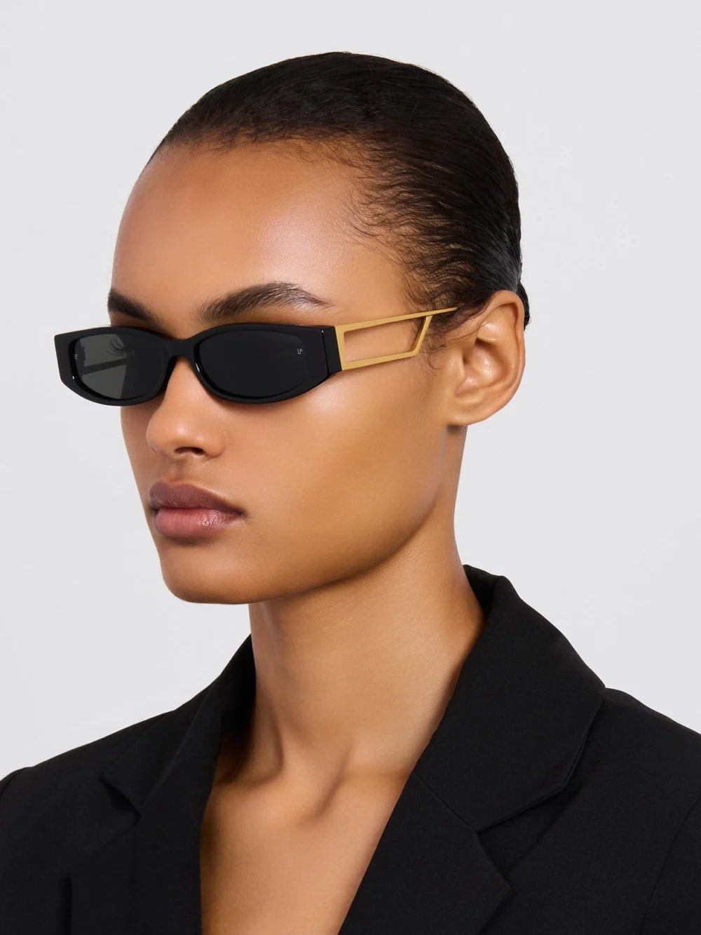 Linda Farrow Susie Vista Temple Sunglasses, black, view 5