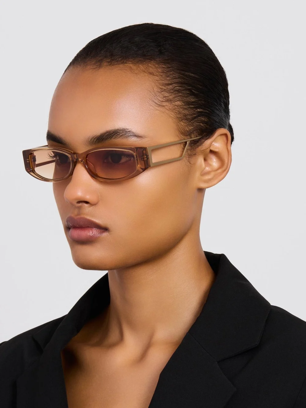 Linda Farrow Susie Vista Temple Sunglasses, honey, view 5