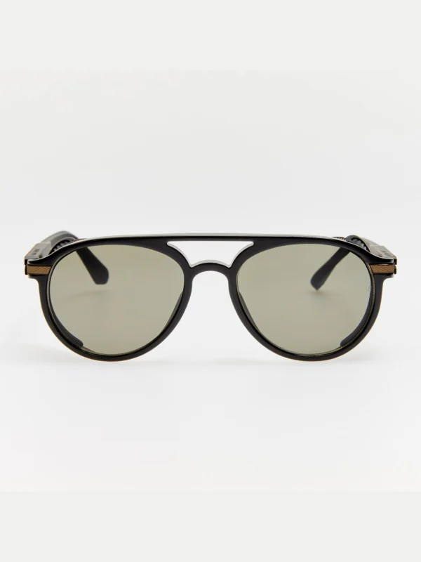 Linda Farrow Sutton Explorer Sunglasses in Matt Nickel and Black