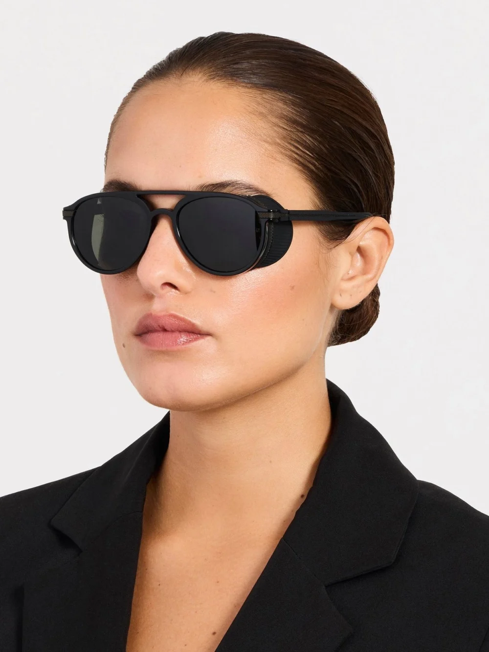 Linda Farrow Sutton Explorer Sunglasses, matt nickel and black, view 3