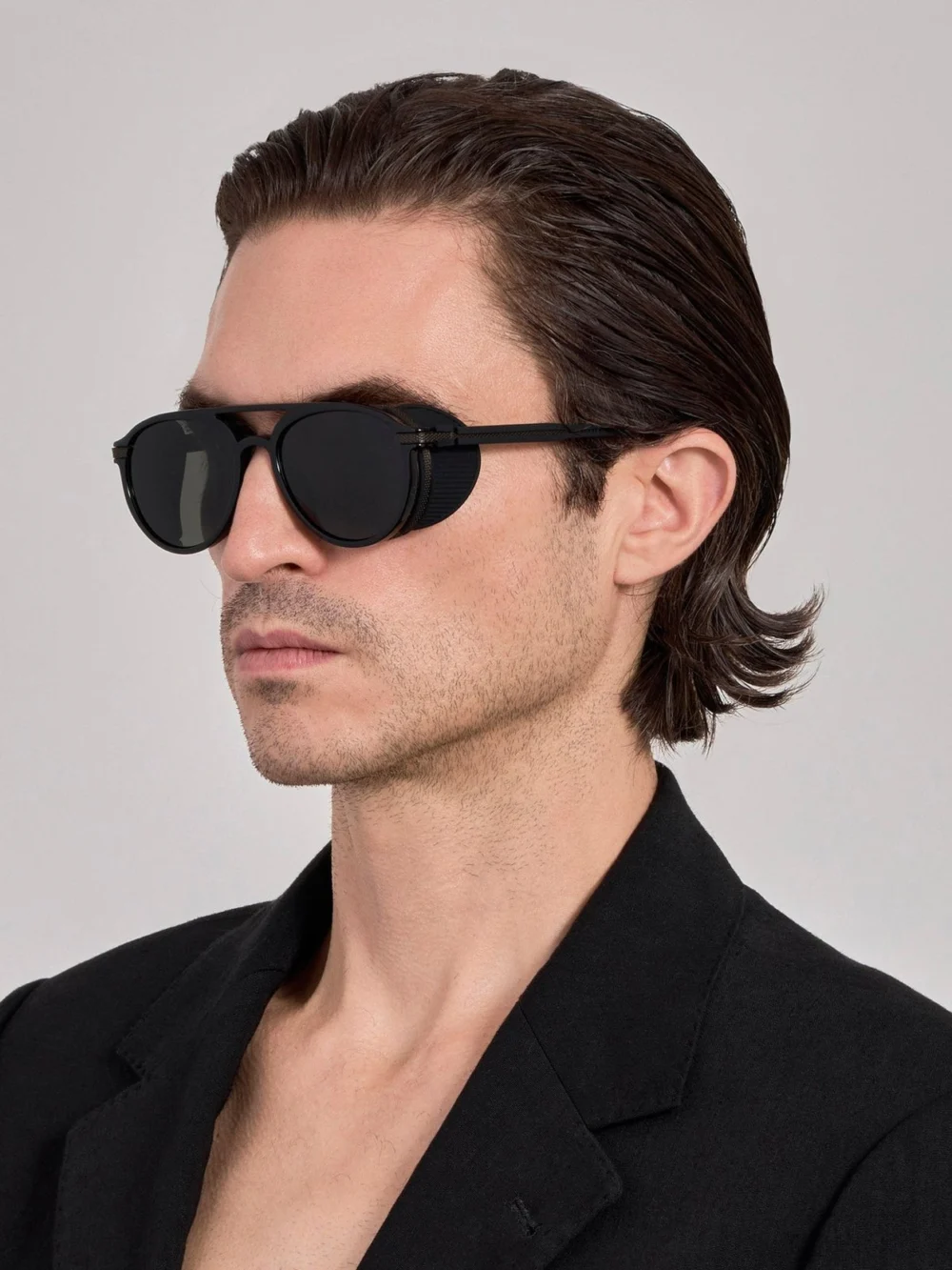 Linda Farrow Sutton Explorer Sunglasses, matt nickel and black, view 4