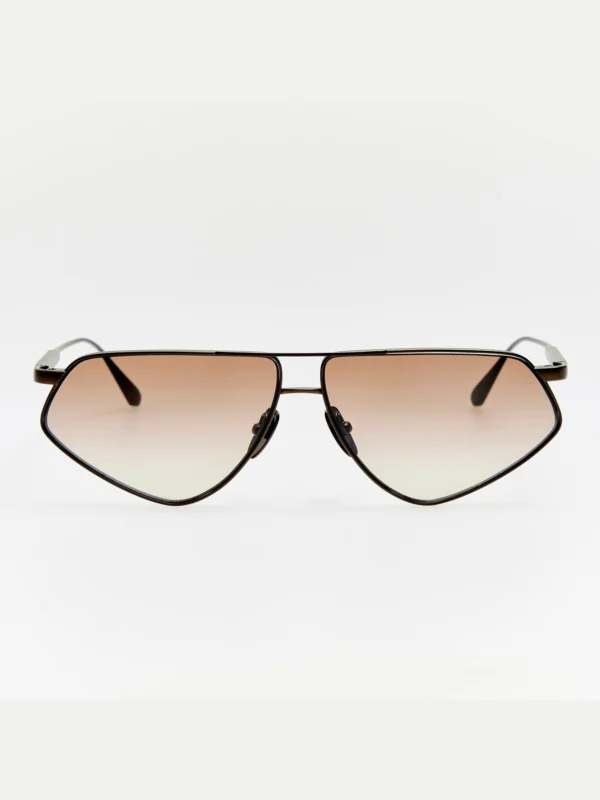 Linda Farrow Tarian Sunglasses in Matt Nickel and Mocha