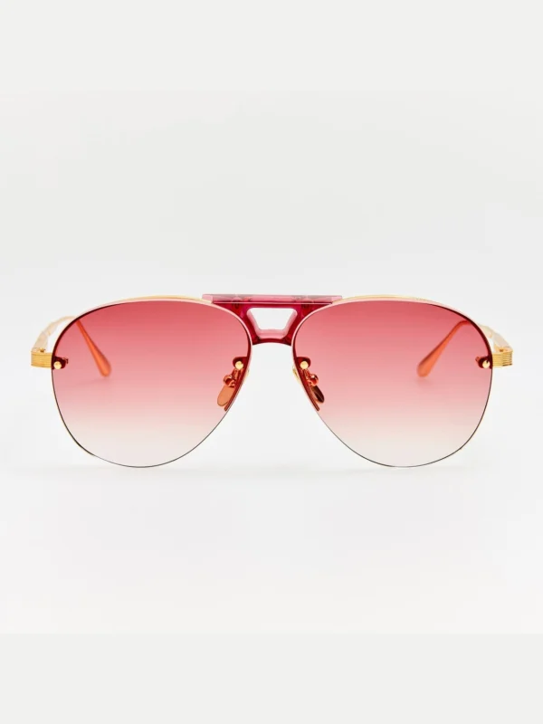 Linda Farrow Taya Sunglasses in 22K Gold and Red