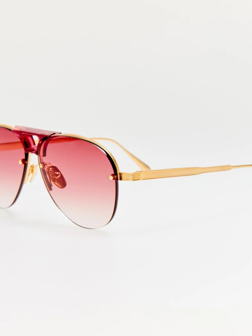 Linda Farrow Taya Sunglasses, 22k gold and red, view 2