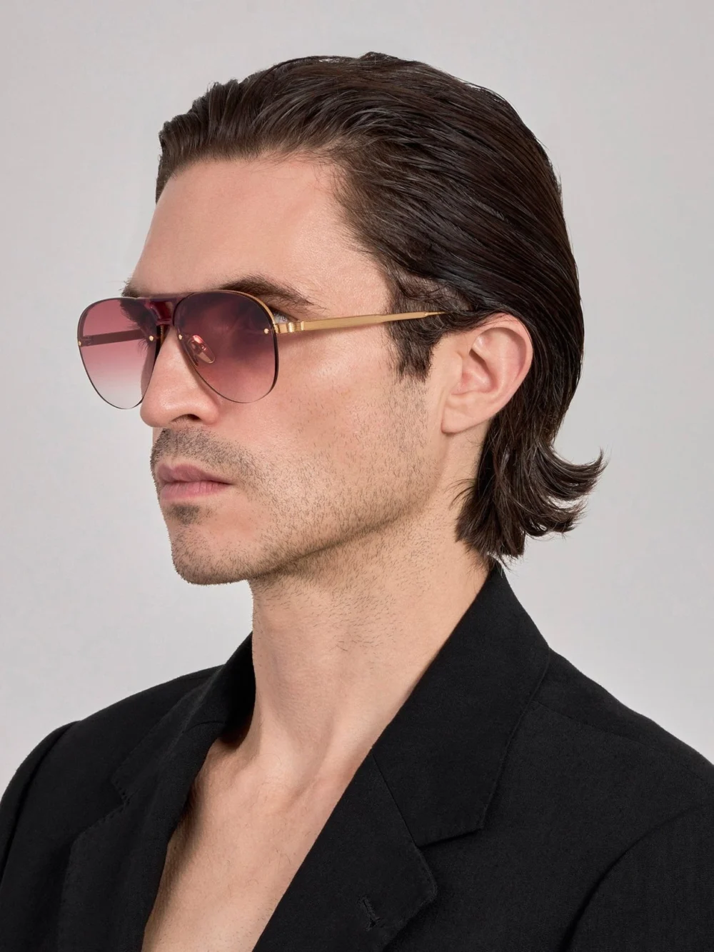 Linda Farrow Taya Sunglasses, 22k gold and red, view 4