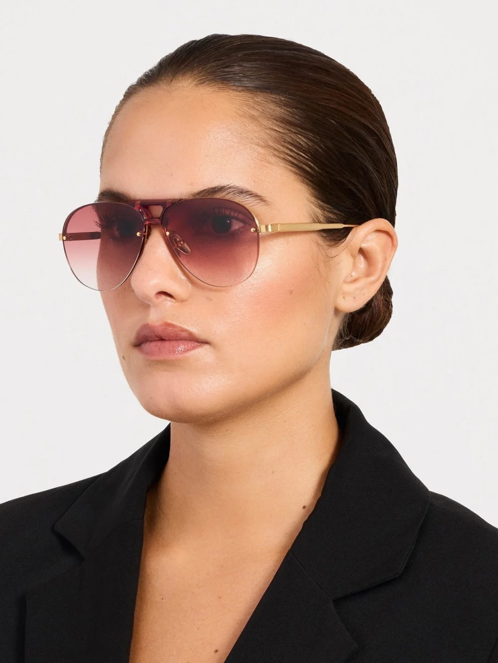 Linda Farrow Taya Sunglasses, 22k gold and red, view 5