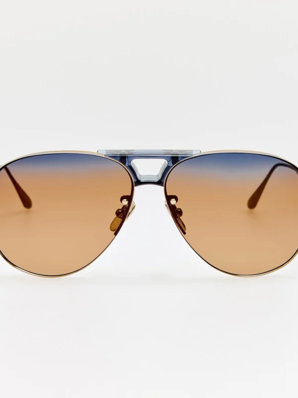 Linda Farrow Taya Sunglasses in 22K Gold and Silt