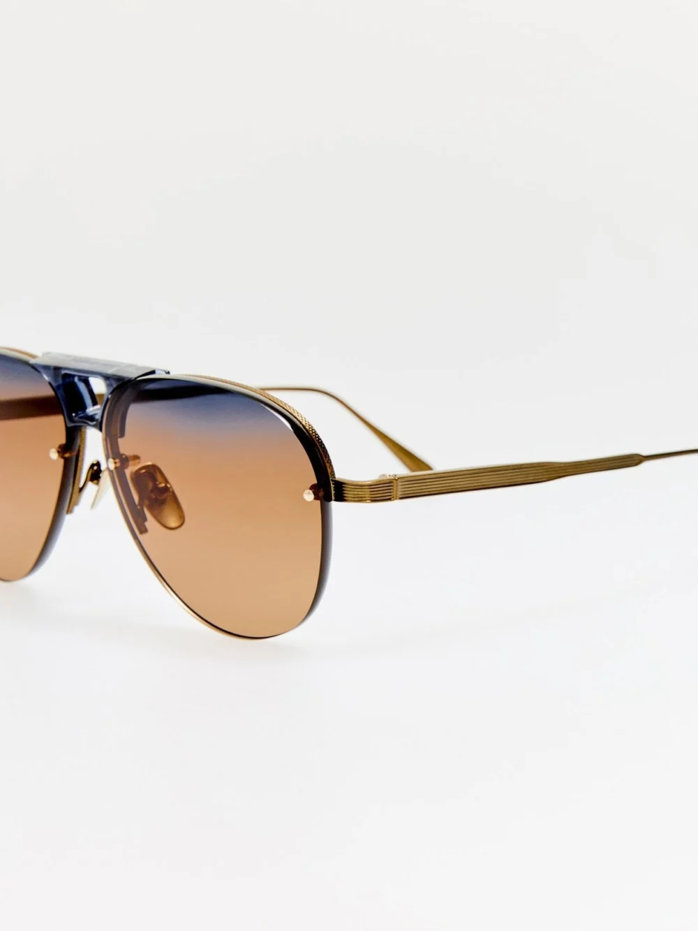 Linda Farrow Taya Sunglasses, 22k gold and silt, view 2