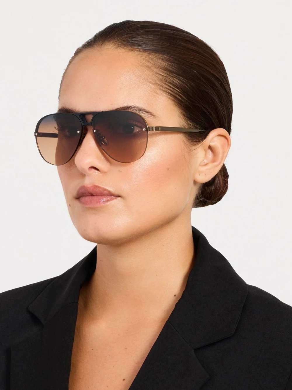Linda Farrow Taya Sunglasses, 22k gold and silt, view 3