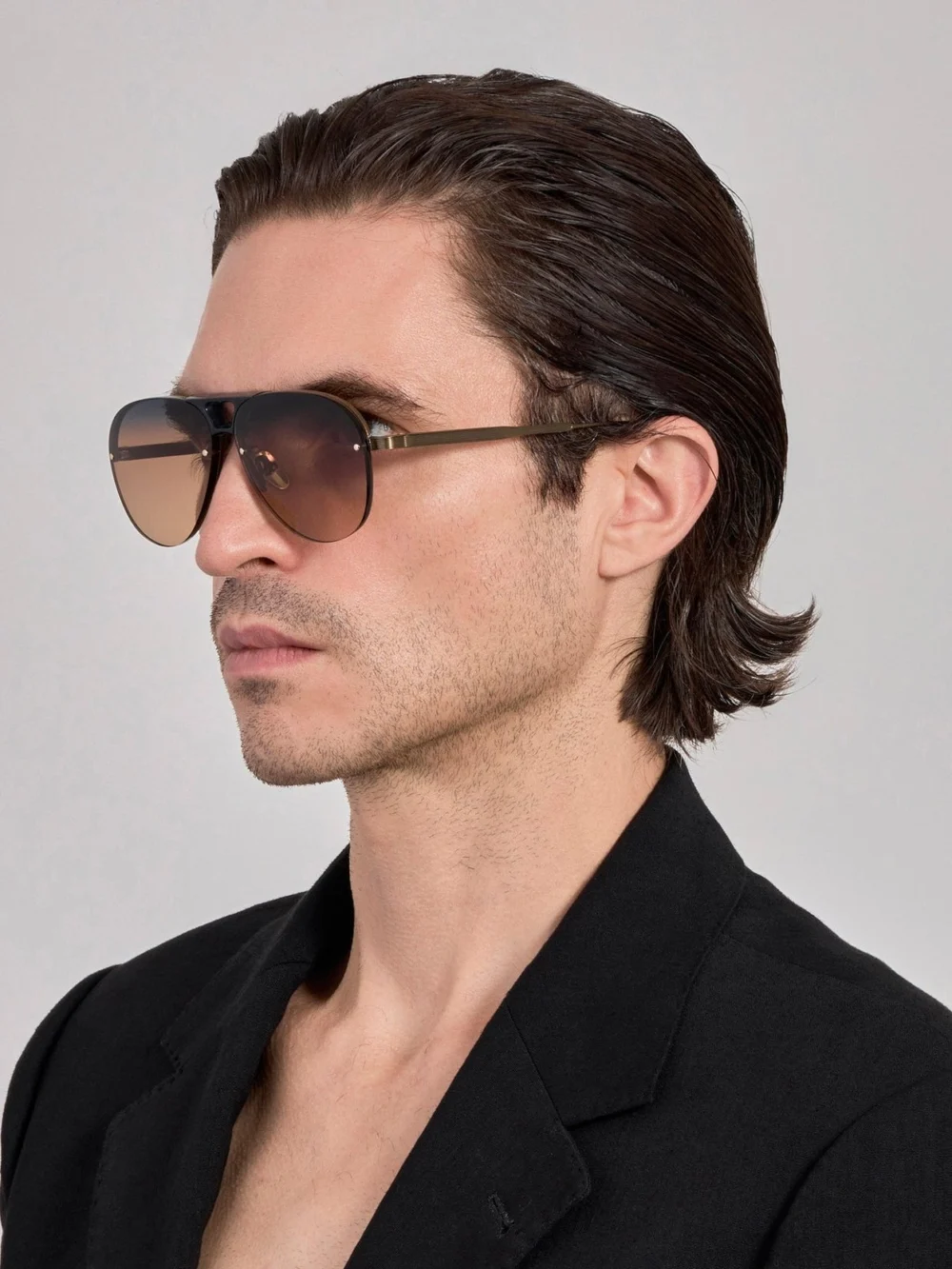 Linda Farrow Taya Sunglasses, 22k gold and silt, view 4