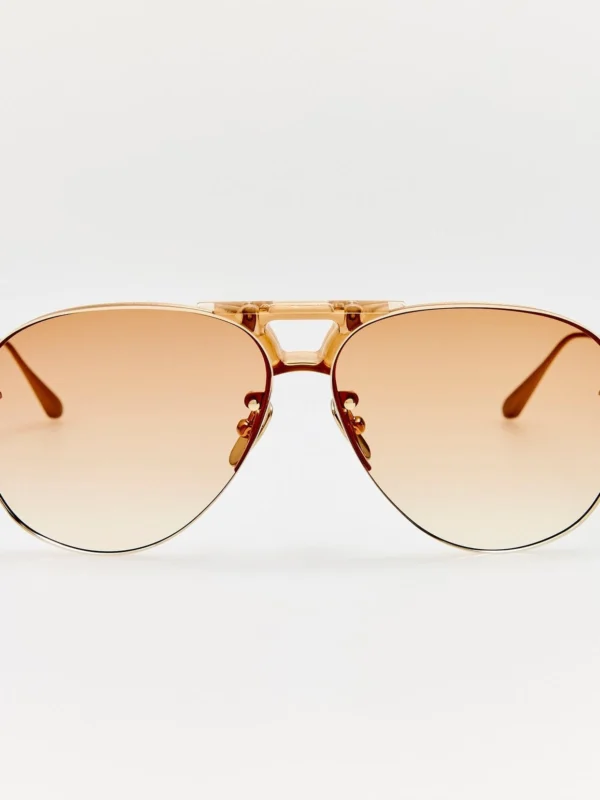 Linda Farrow Taya Sunglasses in Matt Champagne and Camel
