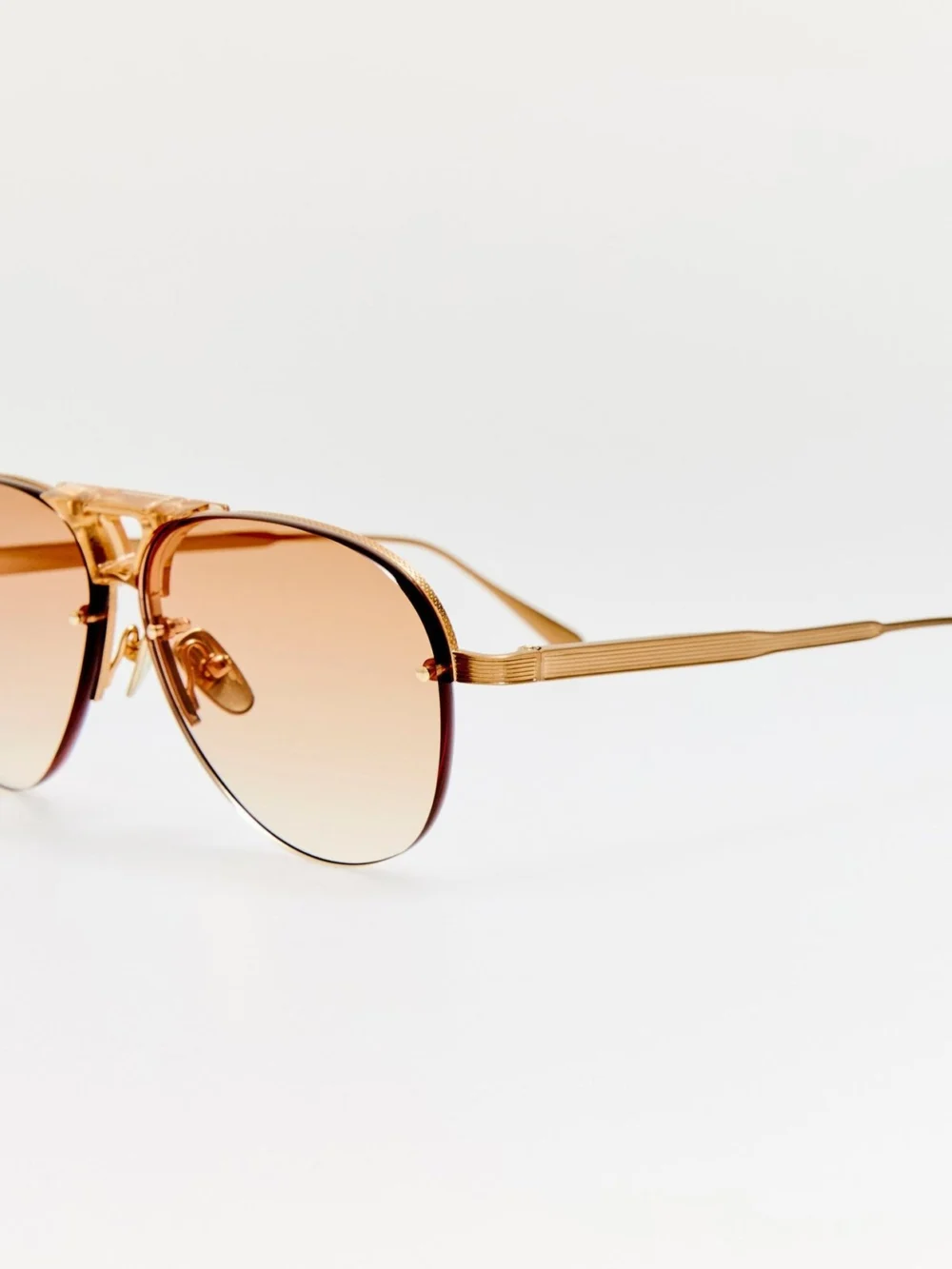 Linda Farrow Taya Sunglasses, matt champagne and camel, view 2