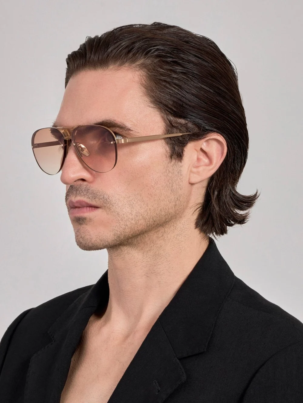 Linda Farrow Taya Sunglasses, matt champagne and camel, view 4