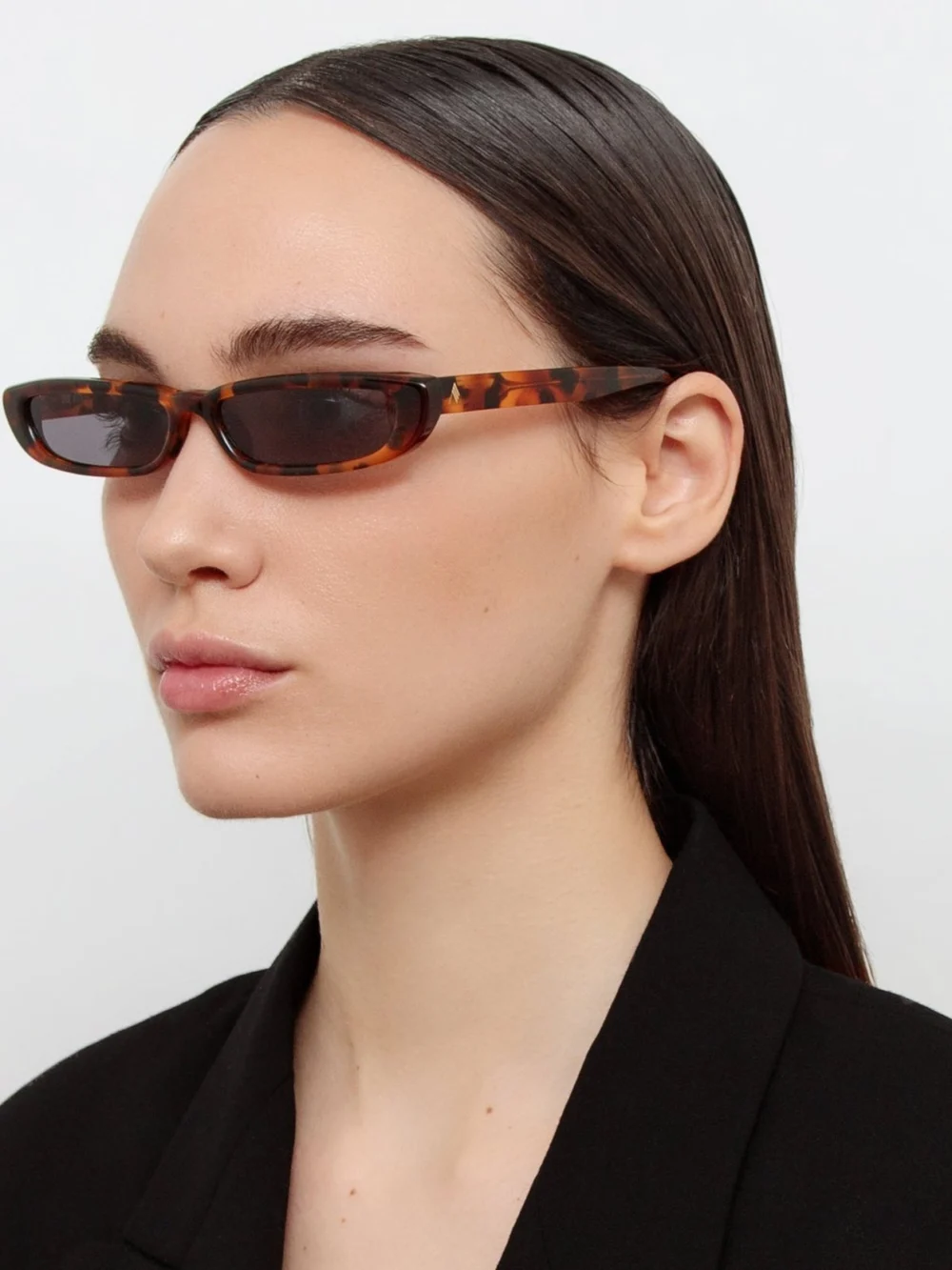 Linda Farrow Thea Angular Sunglasses, tortoiseshell, view 3