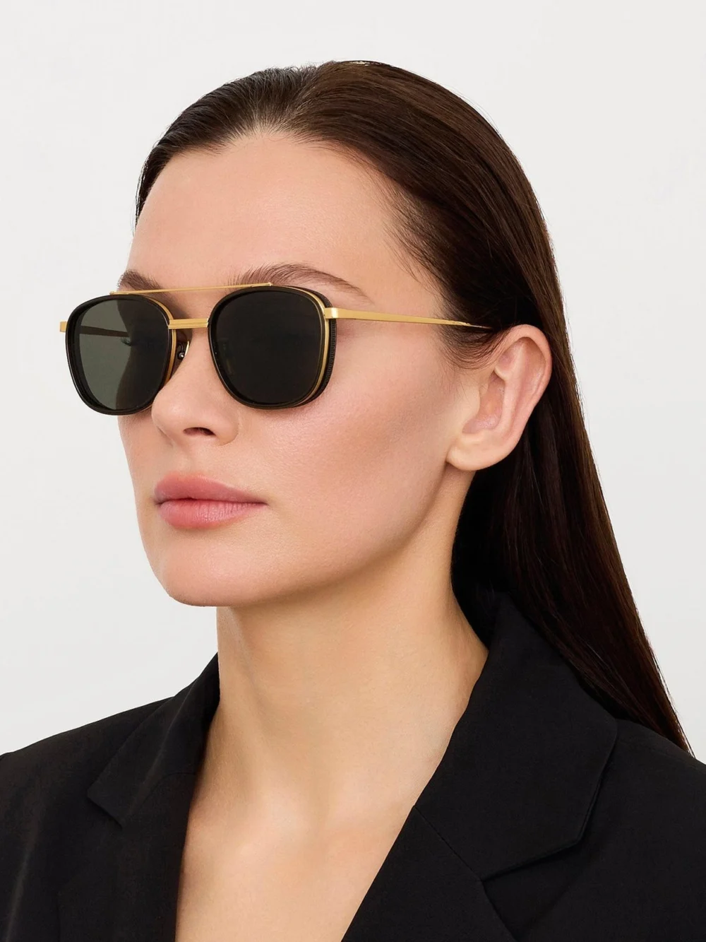 Linda Farrow Varo Sunglasses, 22k gold and black, view 3