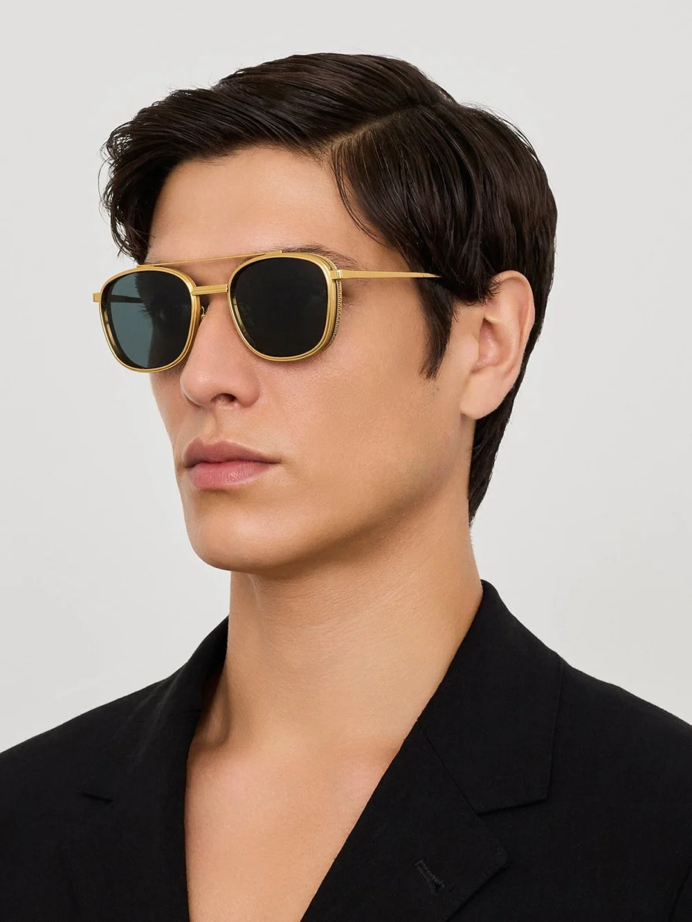 Linda Farrow Varo Sunglasses, 22k gold and green, view 4