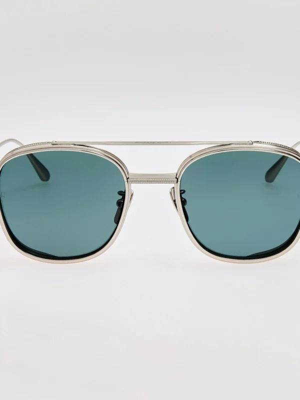 Linda Farrow Varo Sunglasses in 22K White Gold and Green