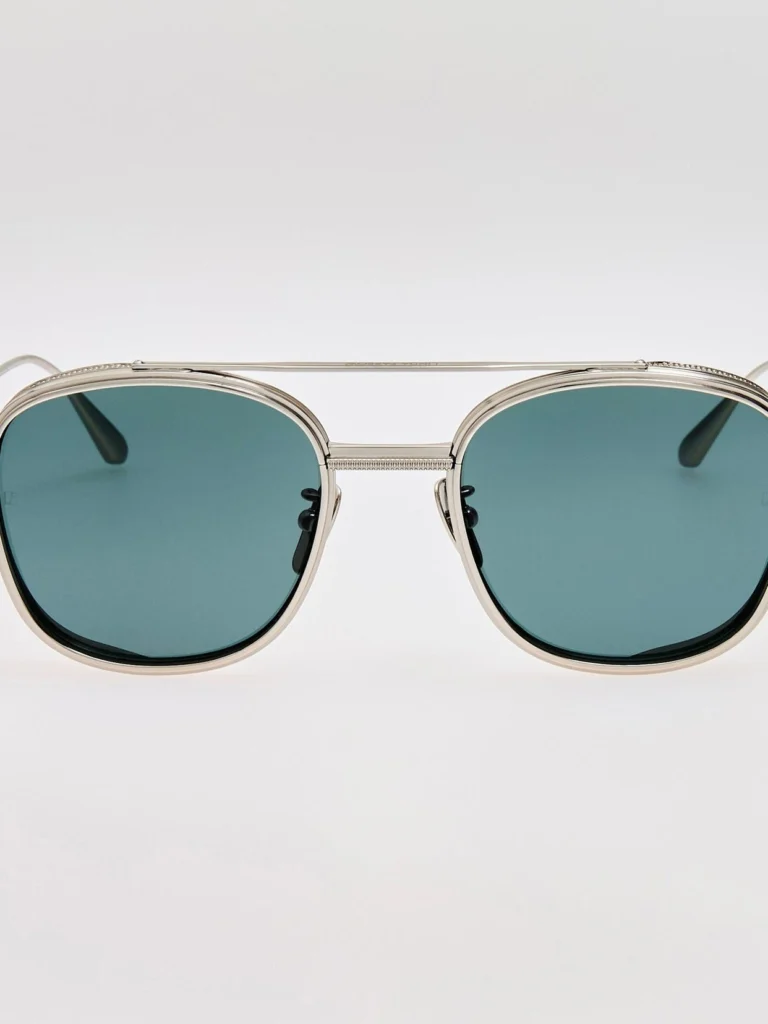 Linda Farrow Varo Sunglasses in 22K White Gold and Green