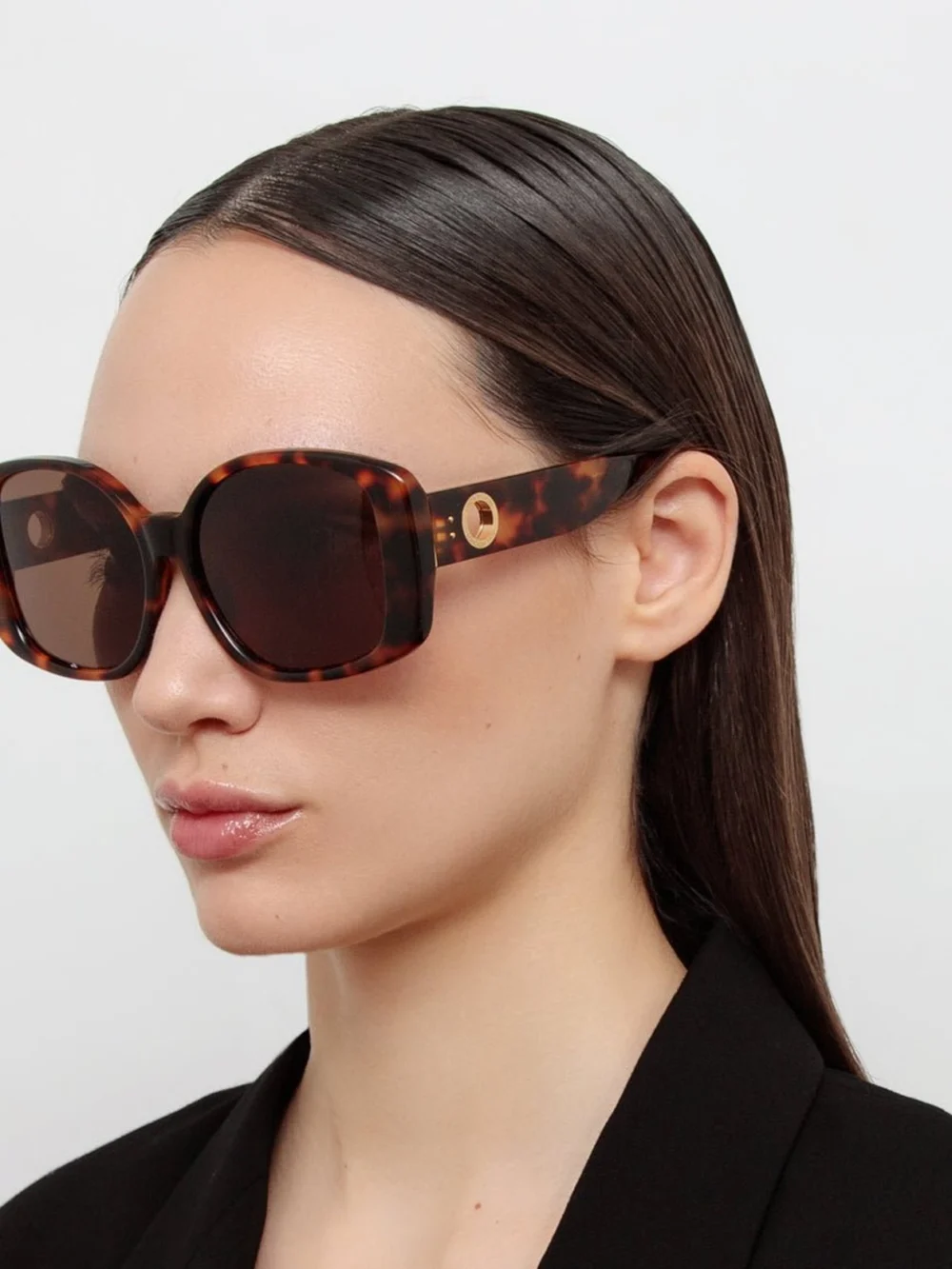Linda Farrow Venus Oversized Sunglasses, tortoiseshell, view 3