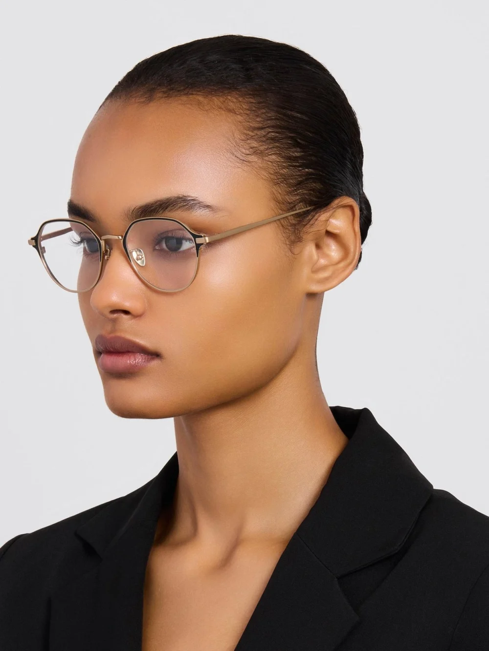 Linda Farrow Wilson Optical, satin black and matt champagne, view 5
