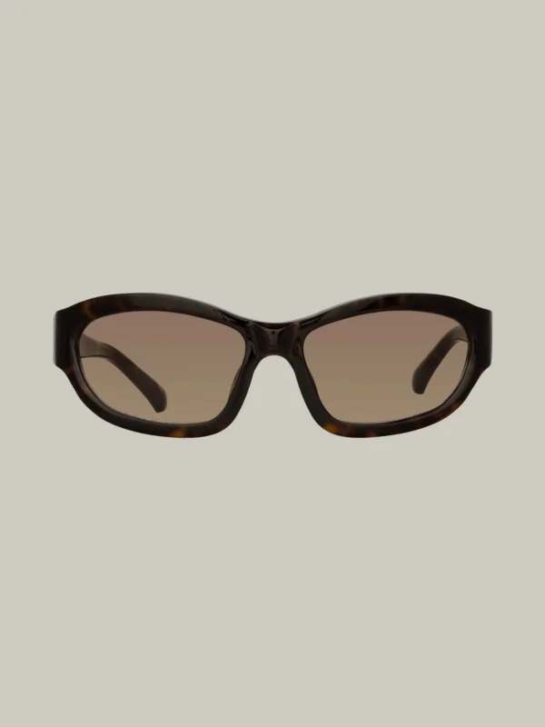 Linda Farrow Wrap Sunglasses in Dark Tortoiseshell