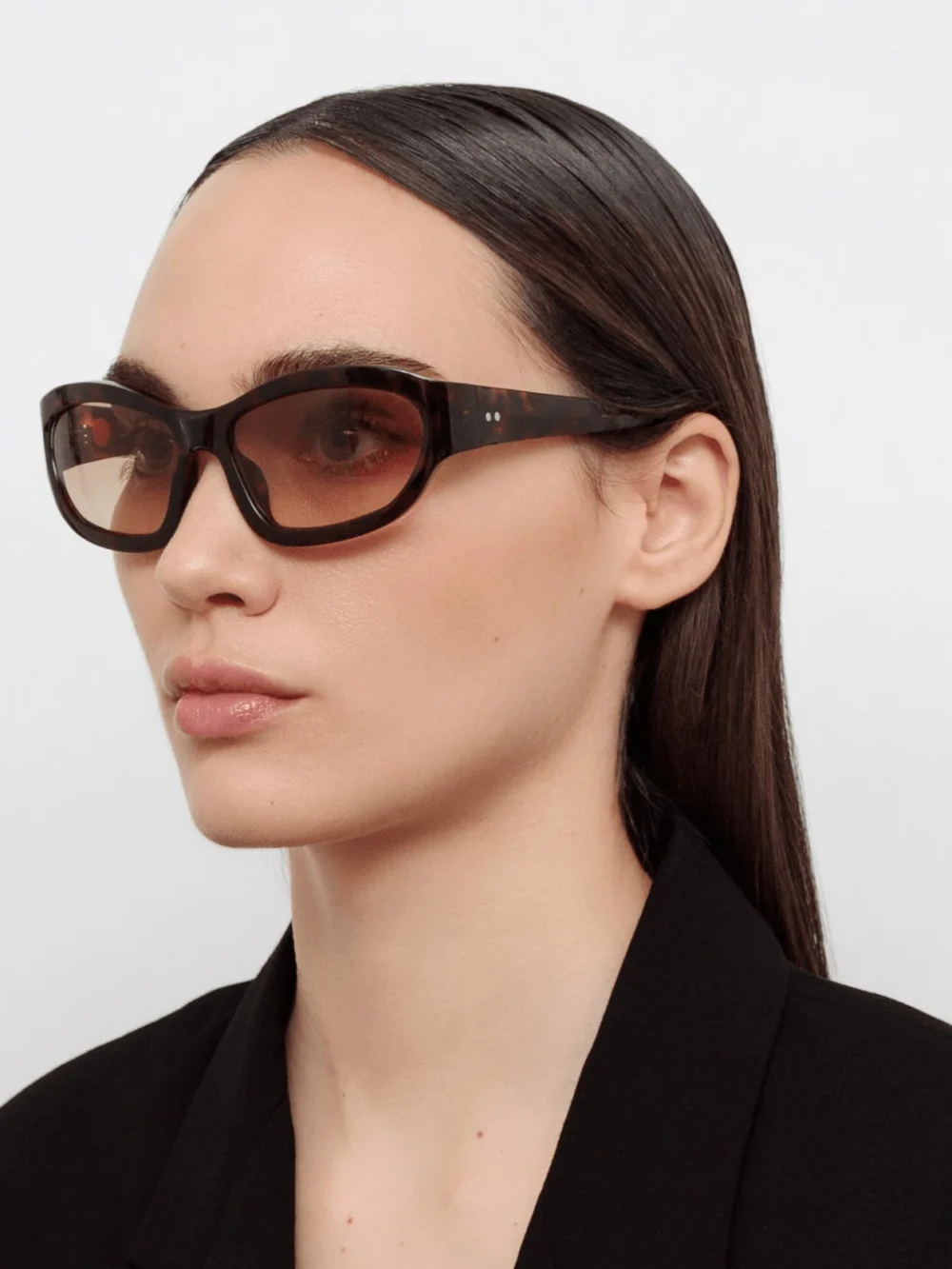 Linda Farrow Wrap Sunglasses, dark tortoiseshell, view 3