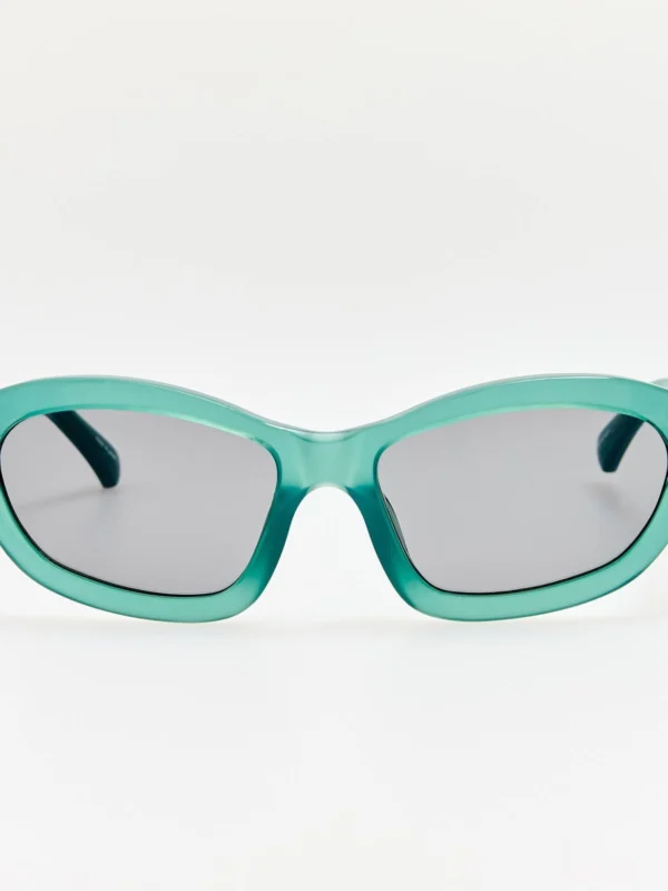 Linda Farrow Wrap Sunglasses in Teal