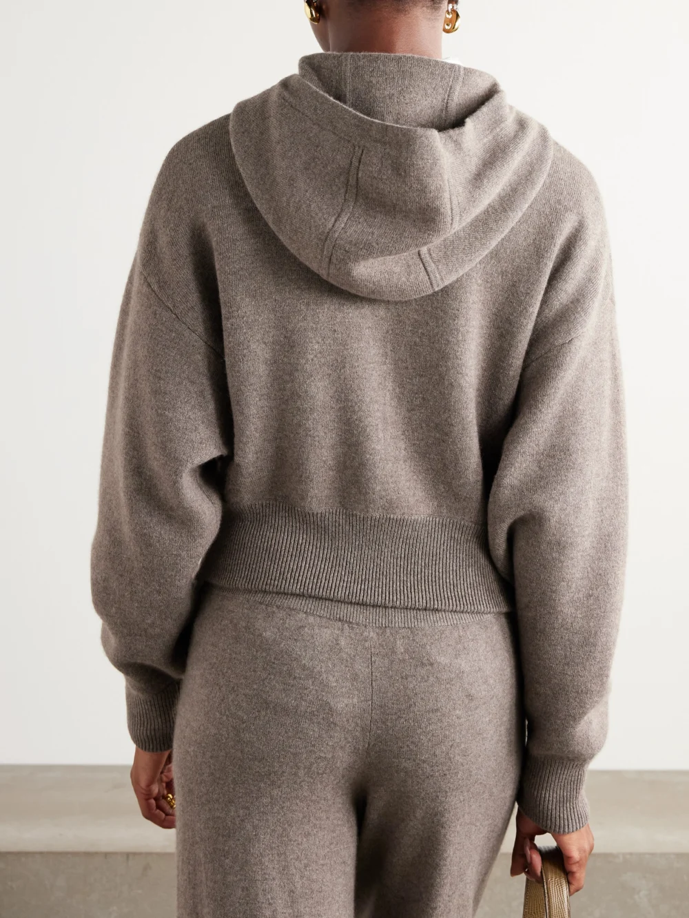 Back view of the Lisa Yang Lilia Cropped Cashmere Hoodie