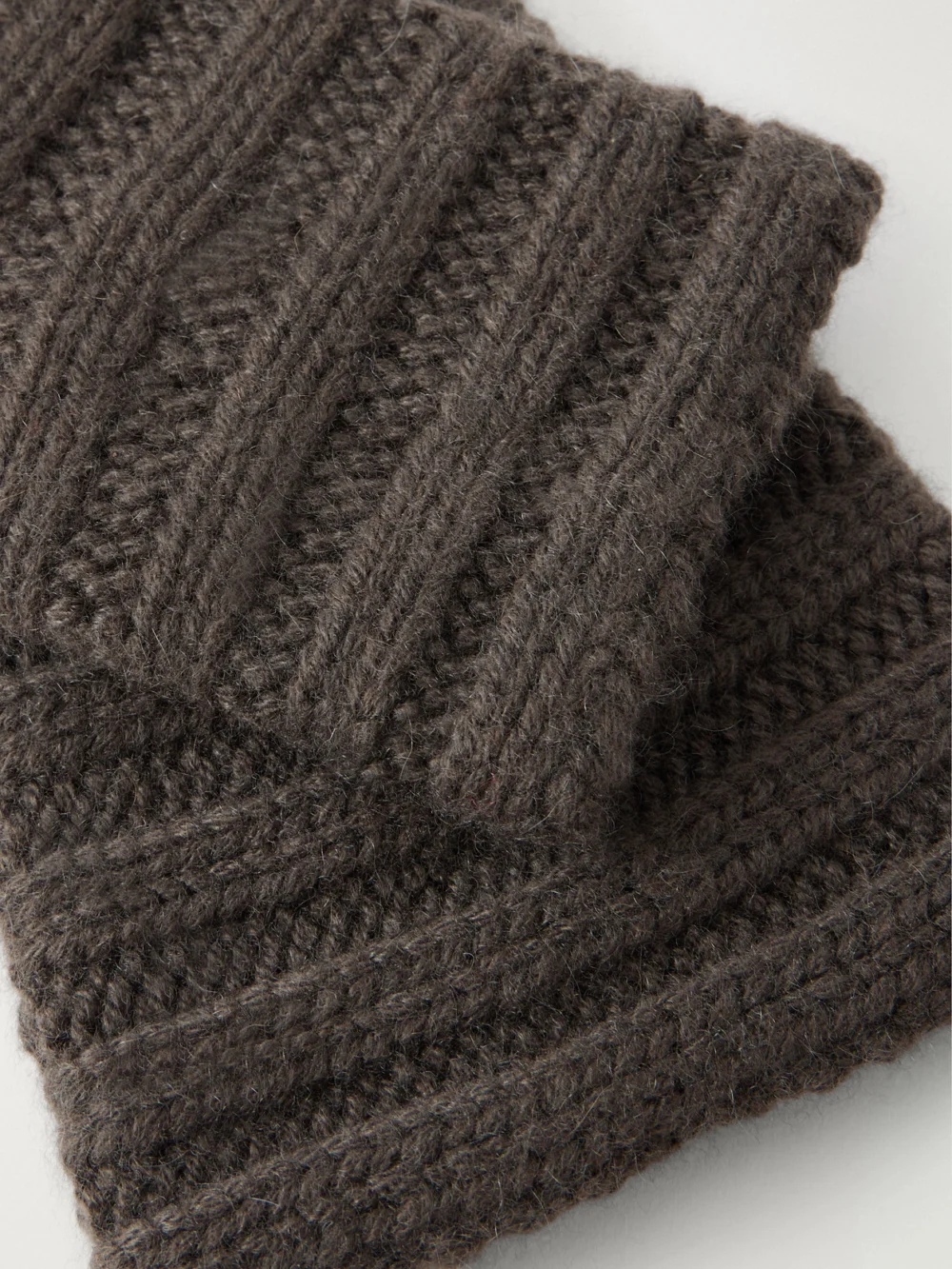 Close-up detail of the Lisa Yang Zarie Ribbed Cashmere Fingerless Gloves
