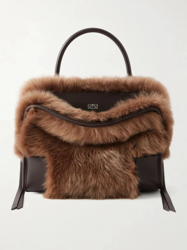 Loewe Amazona 180 Medium Shearling-trimmed Leather Shoulder Bag