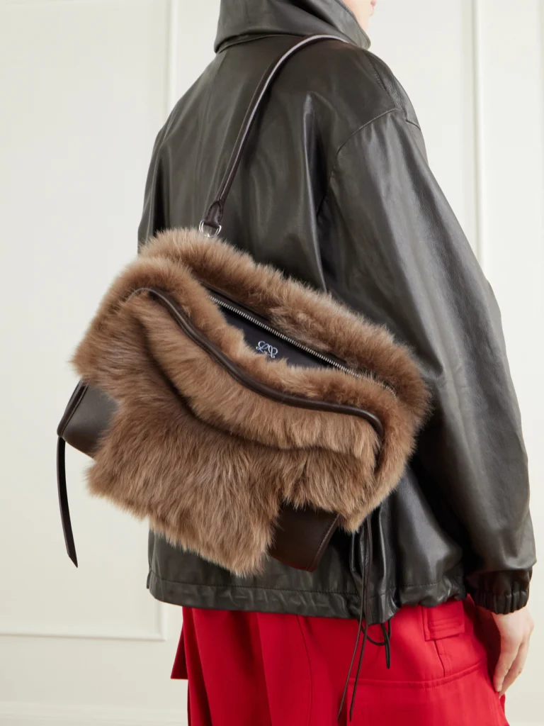 Loewe Amazona 180 Medium Shearling-trimmed Leather Shoulder Bag