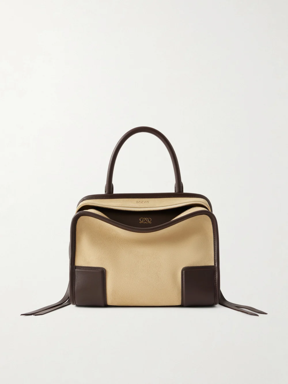 Loewe Amazona 180 Small Leather-trimmed Suede Shoulder Bag in beige