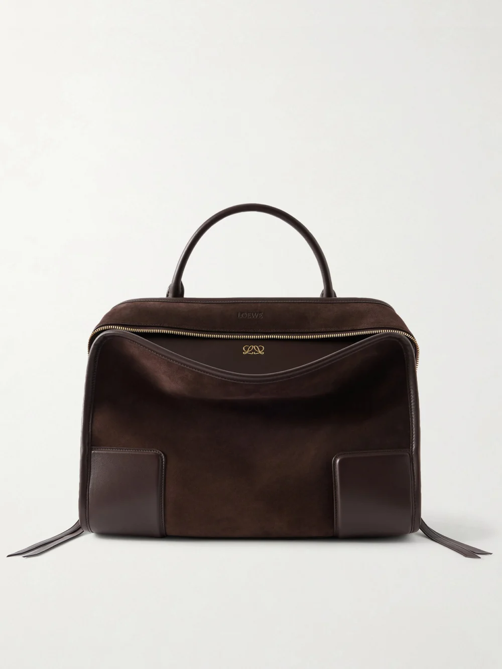 Loewe Amazona Leather-trimmed Suede Tote in dark brown