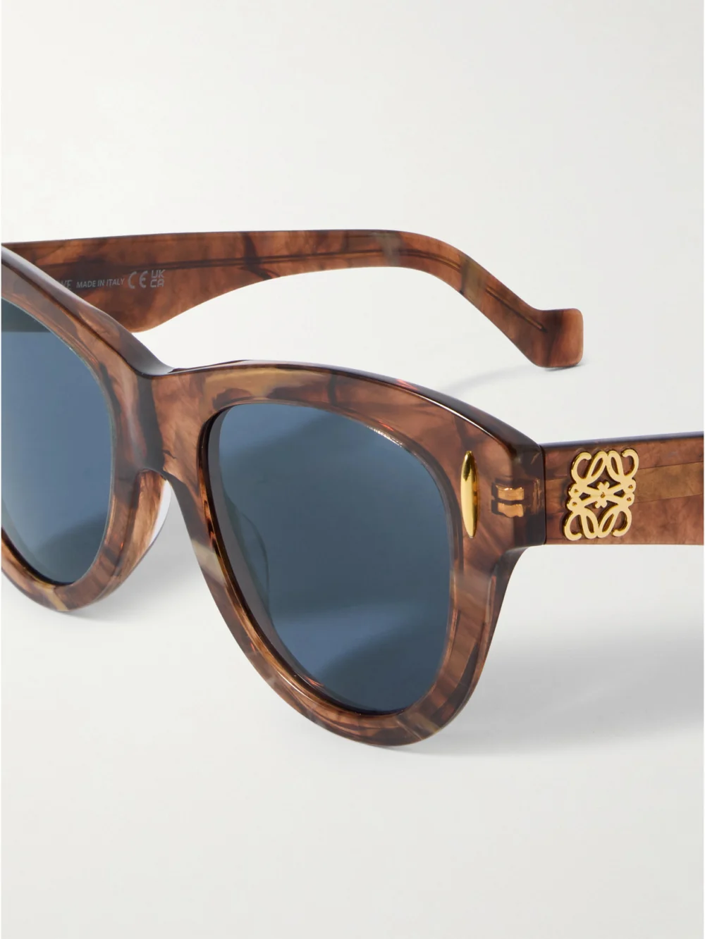 Close-up detail of the Loewe Anagram D-frame Tortoiseshell Acetate Sunglasses