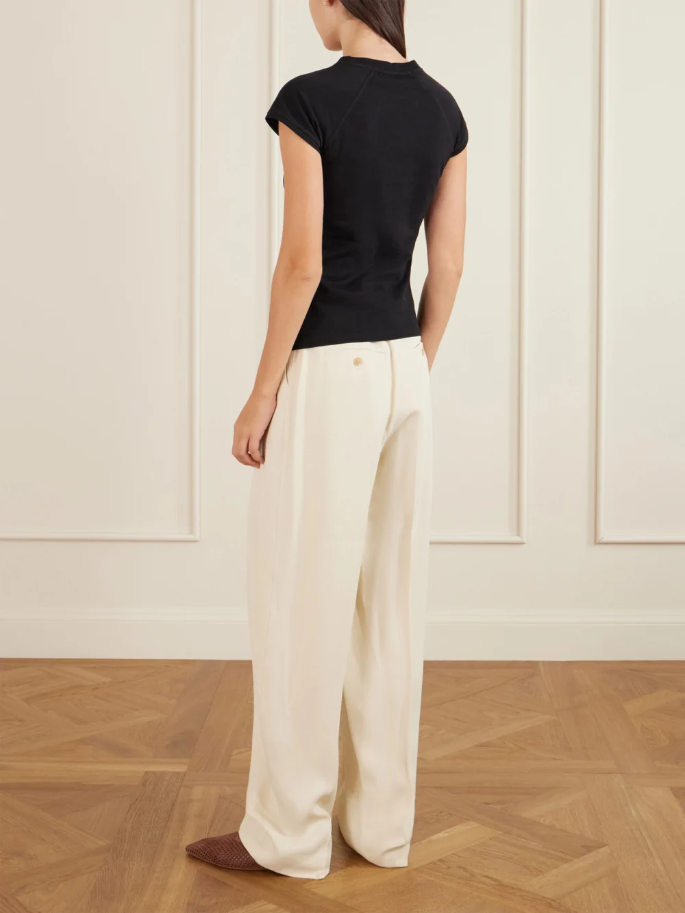 Back view of the Loewe Anagram Embroidered Cotton-blend Jersey T-shirt