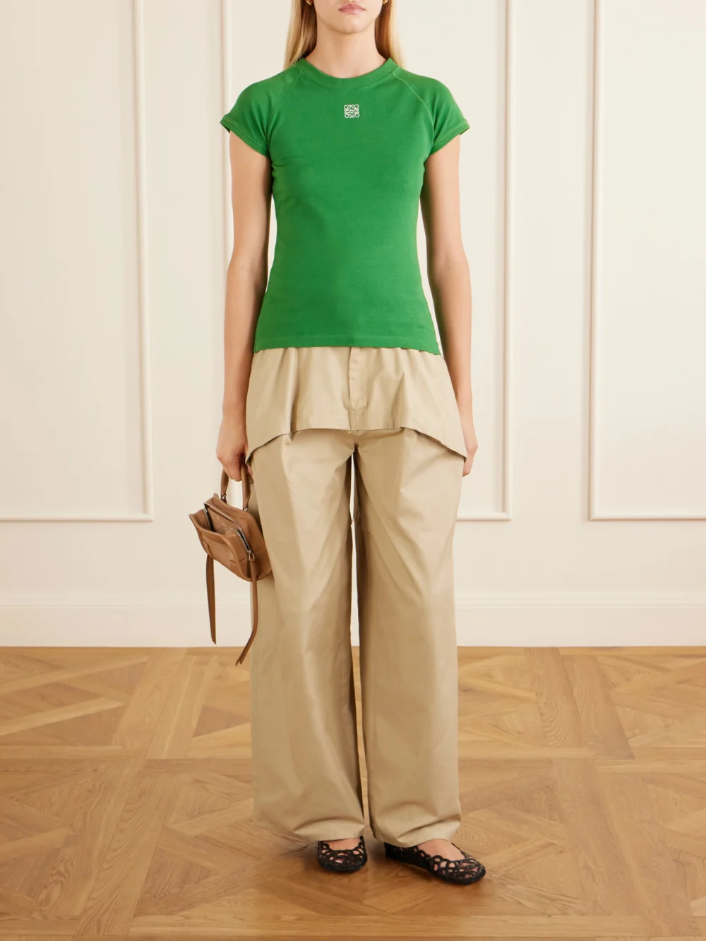 Loewe Anagram Embroidered Cotton-blend Jersey T-shirt, worn by a model