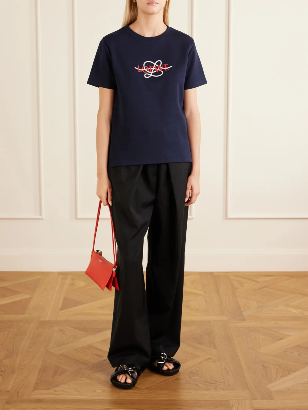 Loewe Anagram-embroidered Cotton-blend T-shirt, worn by a model