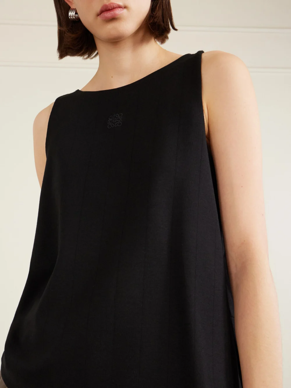 Close-up detail of the Loewe Anagram Embroidered Ribbed-knit Tank Top