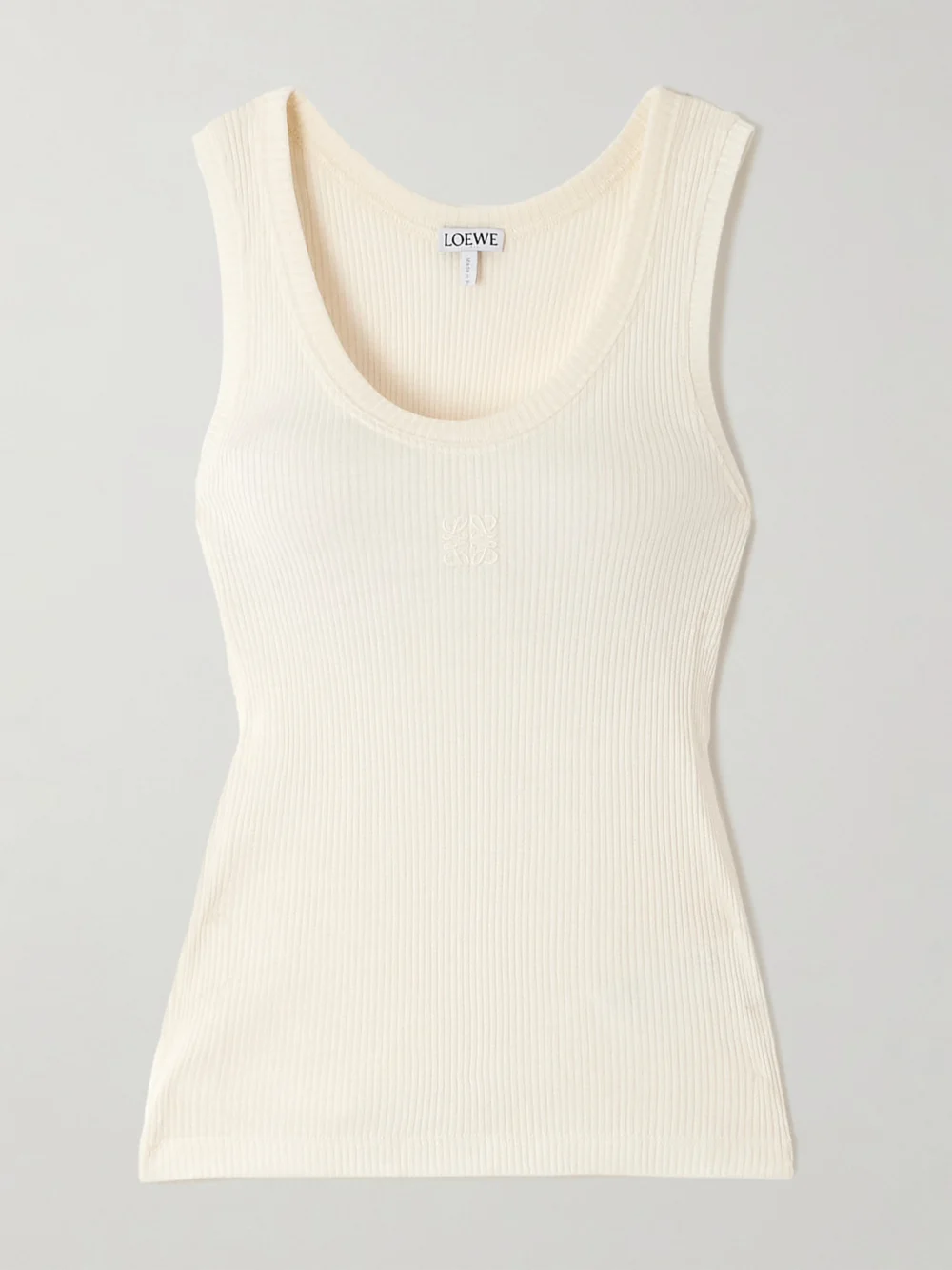 Loewe Anagram Embroidered Ribbed Silk-jersey Tank in white